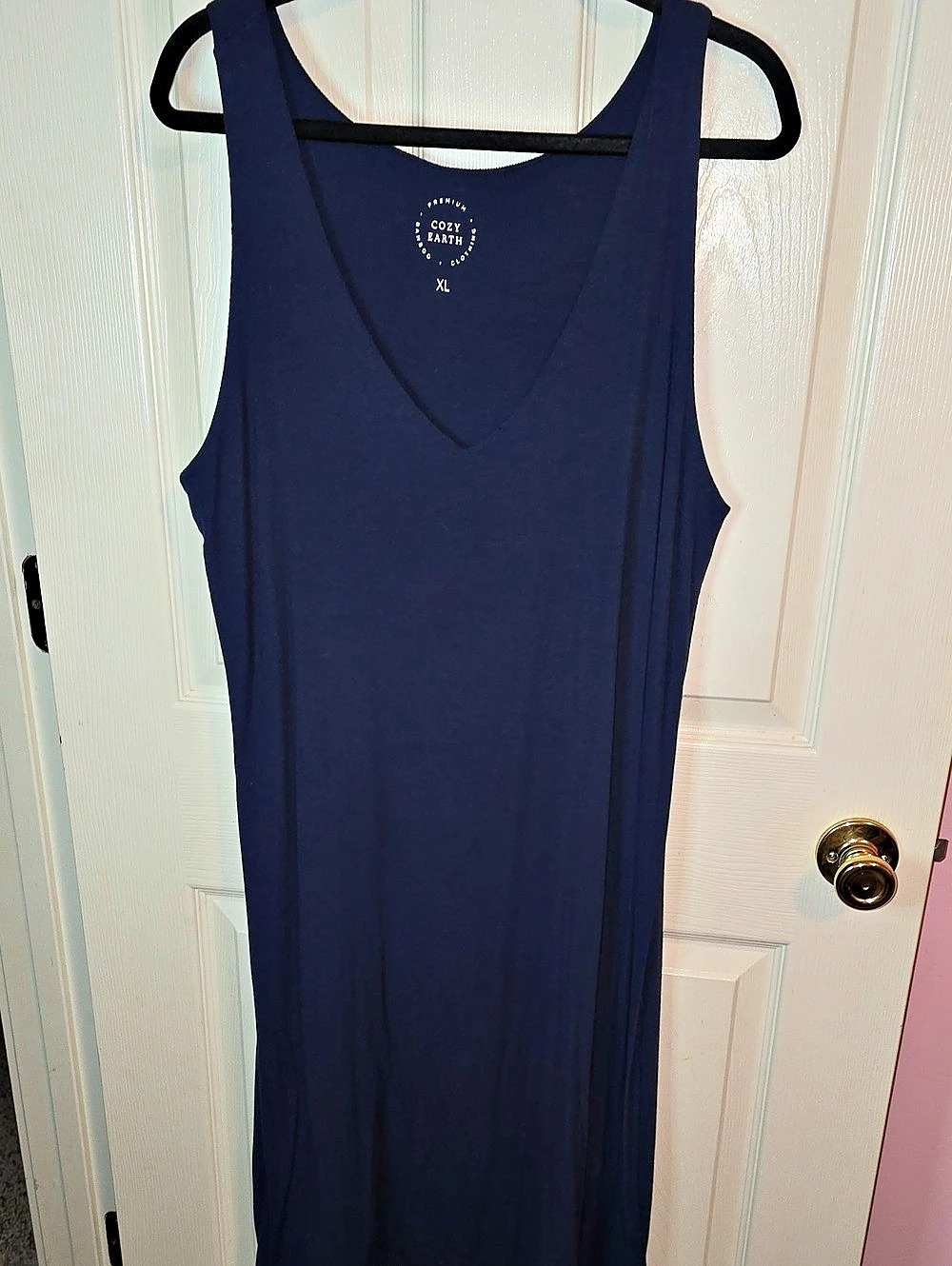 Cozy Earth Bamboo Rib-Knit V-Neck Tank Lounge Dress Blue XL